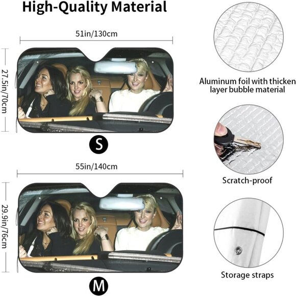 Windshield Sun Shade for Car Covers Blocks UV Paris Hilton Britney Spears Y2K - Picture 4 of 7